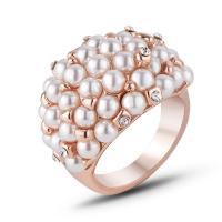 Plastic Pearl Zinc Alloy Finger Ring, with Plastic Pearl & for woman & with rhinestone, rose gold color 