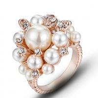 Bague en plastique perle en alliage de zinc, avec perle de plastique, normes différentes pour le choix & pour femme & avec strass, couleur or rose Vendu par PC