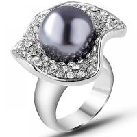 Plastic Pearl Zinc Alloy Finger Ring, with Plastic Pearl & for woman & with rhinestone 