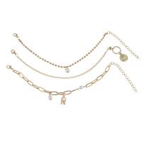 pulseras de perlas de aleación de zinc, con Perlas plásticas, chapado en color dorado, tres capas & Joyería & para mujer, dorado, Vendido por UD