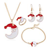 Zinc Alloy Jewelry Set, finger ring & bracelet & earring & necklace, Moon, gold color plated, 4 pieces & Christmas Design & fashion jewelry & for woman & enamel 