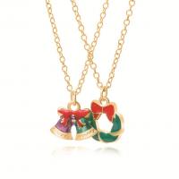 Christmas Jewelry Necklace, Zinc Alloy, with 5cm extender chain, Christmas Bell, gold color plated, 2 pieces & Christmas Design & fashion jewelry & for woman & enamel, golden cm 