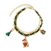 Zinc Alloy Christmas Bracelet, with PU Leather, with 2.75inch extender chain, gold color plated, Christmas jewelry & for woman & enamel Approx 7.5 Inch 