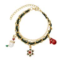 Zinc Alloy Christmas Bracelet, with PU Leather, with 2.75inch extender chain, gold color plated, Christmas jewelry & for woman & enamel & with rhinestone Approx 7.5 Inch 