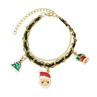 Zinc Alloy Christmas Bracelet, with PU Leather, with 2.75inch extender chain, gold color plated, Christmas jewelry & for woman & enamel Approx 7.5 Inch 