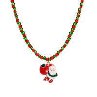 Christmas Jewelry Necklace, Zinc Alloy, with Glass Seed Beads & Resin, with 2.75inch extender chain, Santa Claus, gold color plated, for woman & enamel Approx 17.7 Inch 