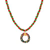 Christmas Jewelry Necklace, Zinc Alloy, with Glass Seed Beads & Resin, with 2.75inch extender chain, gold color plated, for woman & enamel Approx 17.7 Inch 