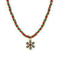 Christmas Jewelry Necklace, Zinc Alloy, with Glass Seed Beads & Resin, with 2.75inch extender chain, 18K gold plated, for woman & enamel & with rhinestone Approx 17.7 Inch 