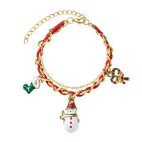 Zinc Alloy Christmas Bracelet, with PU Leather, with 2.75inch extender chain, Snowman, gold color plated, Unisex & Christmas jewelry & enamel Approx 7.4 Inch 