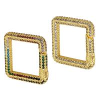 Brass Snap Clasp,  Square, gold color plated, fashion jewelry & DIY & micro pave cubic zirconia & for woman 