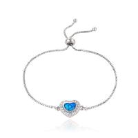 Cubic Zirconia Micro Pave Brass Bracelet, with Opal, Heart, plated, adjustable & micro pave cubic zirconia & for woman cm 