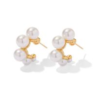 Stainless Steel Pearl Stud Earring, 304 Stainless Steel, with Plastic Pearl, Vacuum Ion Plating, fashion jewelry & for woman, golden 