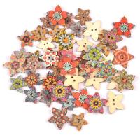 2-Loch Holz Knopf, Blume, Kunstdruck, DIY & verschiedene Größen vorhanden, gemischte Farben, ca. 50PCs/Tasche, verkauft von Tasche