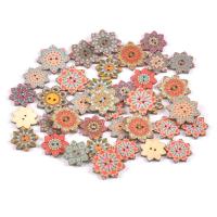 2-Loch Holz Knopf, Blume, Kunstdruck, DIY & verschiedene Größen vorhanden, gemischte Farben, ca. 50PCs/Tasche, verkauft von Tasche