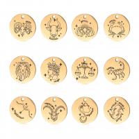 Stainless Steel Pendants, 304 Stainless Steel, Round, Vacuum Ion Plating, Zodiac symbols jewelry & DIY 20mm 