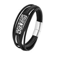 PU Leather Bracelet, with 304 Stainless Steel, Eye, multilayer & for man, black Approx 8.46 Inch 