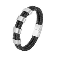 PU Leder Armband, mit 304 Edelstahl, für den Menschen, schwarz, Länge:ca. 8.46 ZollInch, verkauft von PC
