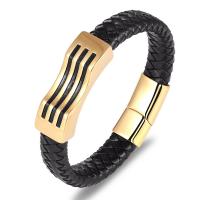 PU Leather Bracelet, with 304 Stainless Steel, Vacuum Ion Plating, dyed & for man Approx 8.46 Inch 