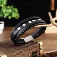 PU Leather Bracelet, with 304 Stainless Steel, multilayer & for man, black Approx 8.46 Inch 
