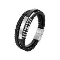 PU Leather Bracelet, with 304 Stainless Steel, multilayer & for man, black Approx 8.46 Inch 