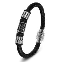 PU Leder Armband, mit 304 Edelstahl, verschiedene Größen vorhanden & für den Menschen, schwarz, Länge:ca. 8.46 ZollInch, verkauft von PC