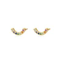 Cubic Zirconia Micro Pave Sterling Silver Earring, 925 Sterling Silver, gold color plated, micro pave cubic zirconia & for woman, multi-colored 