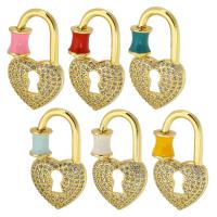 Brass Screw Carabiner Lock Charms, Heart, gold color plated, fashion jewelry & DIY & micro pave cubic zirconia & for woman & enamel 