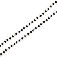 Латунная цепочка-шарики, Латунь, с Кристаллы, Плоская круглая форма, плакированный настоящим золотом, DIY & разный размер для выбора, черный, продается м