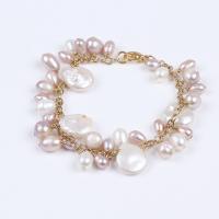 Bracelets de perles En alliage de zinc , perle, avec alliage de zinc, Placage de couleur d'or, unisexe, couleurs mélangées Environ 19 cm, Vendu par PC