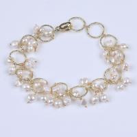 Zinc Alloy Pearl Bracelets, with Zinc Alloy, gold color plated, for woman, white, 4.6mm Approx 19 cm 