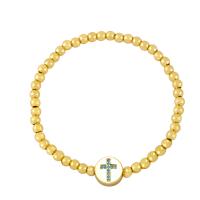 Cubic Zirconia Micro Pave Brass Bracelet, Cross, 18K gold plated, micro pave cubic zirconia & for woman .1 Inch 
