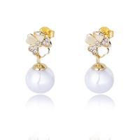 Sterling Silver Pearl Drop Earring, 925 Sterling Silver, with Shell Pearl, plated, micro pave cubic zirconia & for woman 22.8mm 