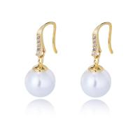 Sterling Silver Pearl Drop Earring, 925 Sterling Silver, with Shell Pearl, plated, micro pave cubic zirconia & for woman 24.6mm 