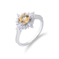 Cubic Zirconia Micro Pave Sterling Silver Finger Ring, 925 Sterling Silver, with Citrine, platinum plated & micro pave cubic zirconia & for woman, original color 