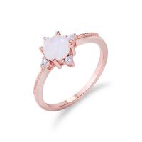 Cubic Zirconia Micro Pave Sterling Silver Finger Ring, 925 Sterling Silver, with Moonstone, rose gold color plated & micro pave cubic zirconia & for woman, rose gold color 