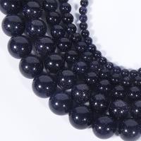 Blaue Goldstein Perlen, Blauer Sandstein, rund, poliert, DIY & verschiedene Größen vorhanden, Länge:ca. 15.16 ZollInch, verkauft von Strang