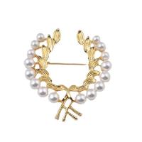 Zinc Alloy Jewelry Brooch, with Plastic Pearl, Wheat, gold color plated, fashion jewelry & for woman 