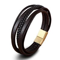 PU Leather Bracelet, with 304 Stainless Steel, Vacuum Ion Plating, multilayer & dyed & for man 