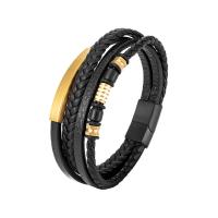 PU Leather Bracelet, with 304 Stainless Steel, Vacuum Ion Plating, multilayer & dyed & for man Approx 8.46 Inch 