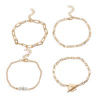 Zinc Alloy Bracelet Set, with Plastic Pearl, with 1.77 inch extender chain, gold color plated, 4 pieces & for woman, 20.3cm,21.3cm,19.7cm,20.8cm 