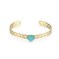 Stainless Steel Cuff Bangle, 304 Stainless Steel, with turquoise, Vacuum Ion Plating, Adjustable & for woman & hollow 
