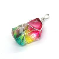 Natural Quartz Pendants, with Brass, irregular, silver color plated, Unisex, multi-colored, 25x35- 