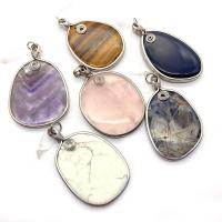 Gemstone Brass Pendants, Natural Stone, with Brass, irregular, silver color plated & Unisex 38x71- 