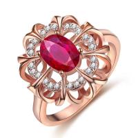 Cubic Zirconia Finger Ring, Brass, with Cubic Zirconia, Flower, rose gold color plated & for woman & hollow, rose carmine 