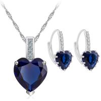 Brass Cubic Zirconia Jewelry Sets, earring & necklace, with Cubic Zirconia, Heart, platinum color plated, 2 pieces & for woman & faceted 10mm Approx 45 cm 