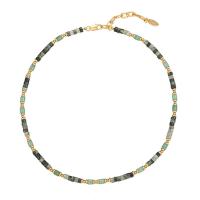 Gemstone Necklaces, Natural Stone, with Brass, with 5cm extender chain, real gold plated, for woman, mixed colors Approx 40 cm 