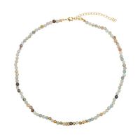Gemstone Necklaces, Natural Stone, with Brass, with 5cm extender chain, real gold plated, for woman & faceted, mixed colors Approx 40 cm 