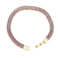 Cubic Zirconia Micro Pave Brass Bracelet, 18K gold plated & micro pave cubic zirconia & for woman .7 Inch 