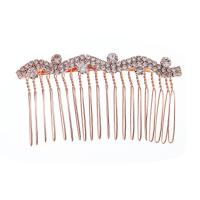 Decorative Hair Combs, Zinc Alloy, rose gold color plated, 4 pieces & for woman & with rhinestone, rose gold color 