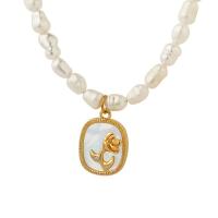 Shell Freshwater Pearl Necklace, with Shell & Brass, with 1.97inch extender chain, fashion jewelry & micro pave cubic zirconia & for woman, 5mm,18*13mm Approx 15.75 Inch 